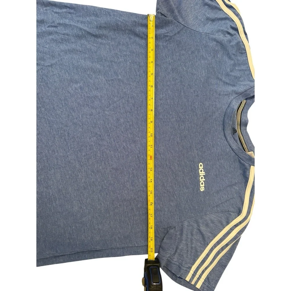 Adidas blue cotton t-shirt with white stripes on sleeves Size L